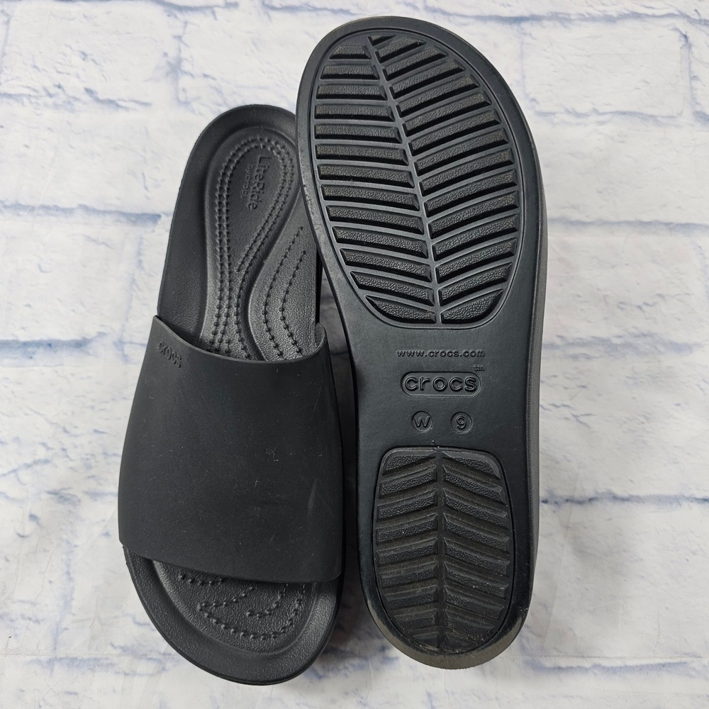 Crocs LiteRide Platform Slide Womens 9 Black Comfort Sandal Wedge - Picture 8 of 11